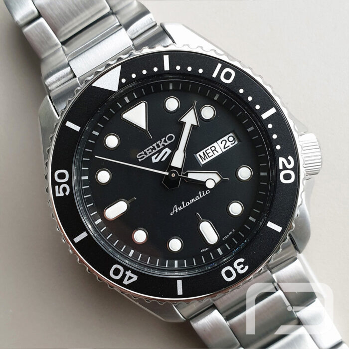 Seiko 5 Sports Automatic Day Date Black Dial Silver Steel Strap Watch for Men - SRPD55K1 - Image 2